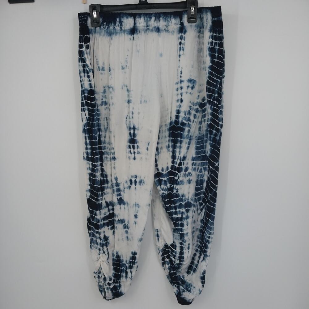 Khakis & Company Women's Blue White Tie-Dye Harem Balloon Boho Pants Medium